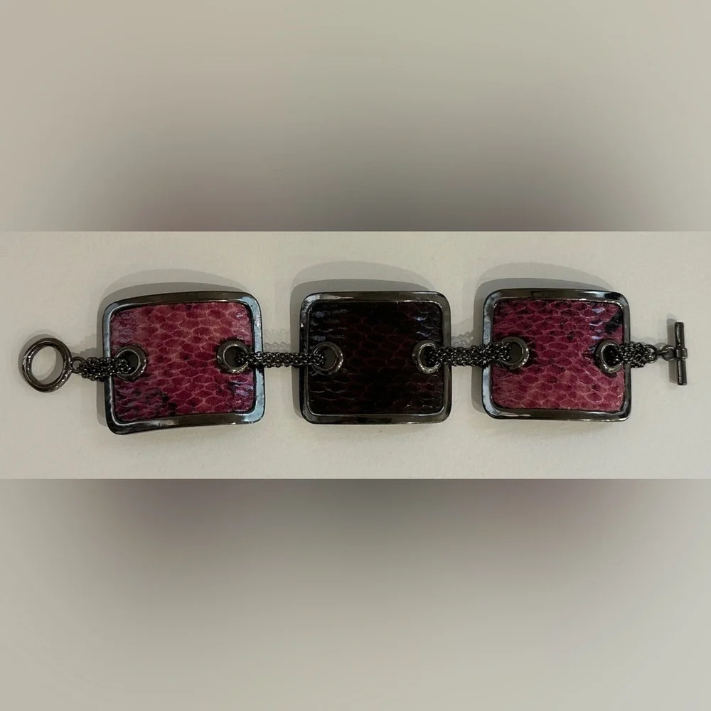 New Nine West Python-Print Chain Bracelet - Wine and Lilac Hues
